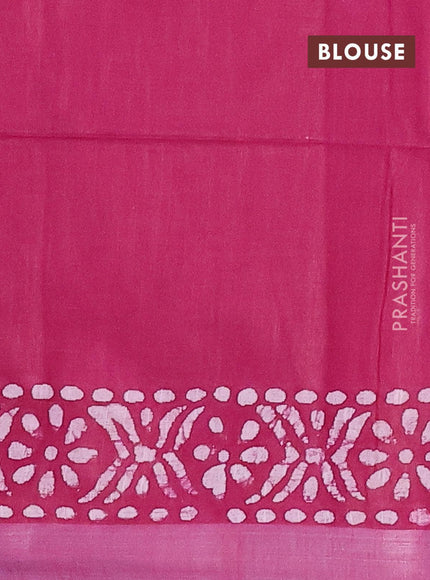 Linen cotton saree dark magenta with allover batik butta prints and silver zari woven border