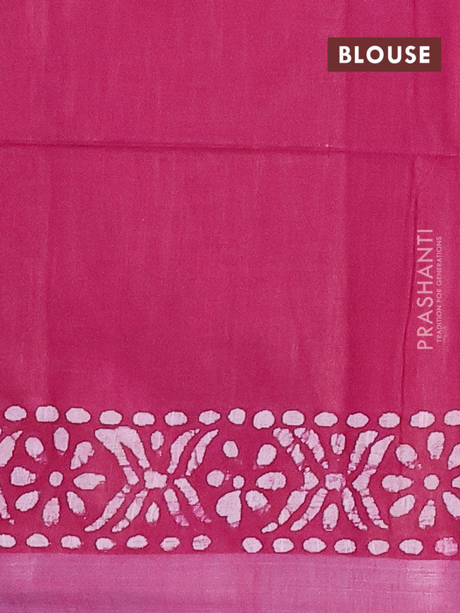 Linen cotton saree dark magenta with allover batik butta prints and silver zari woven border