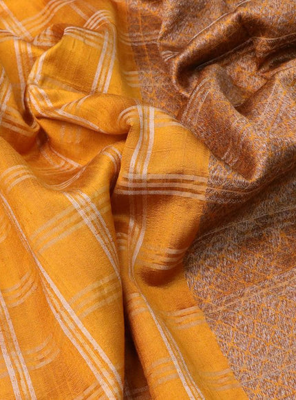 Banarasi raw silk saree mustard yellow with allover zari checked pattern and woven border