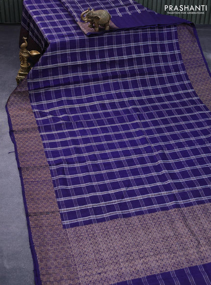 Banarasi raw silk saree navy blue with allover zari checked pattern and woven border