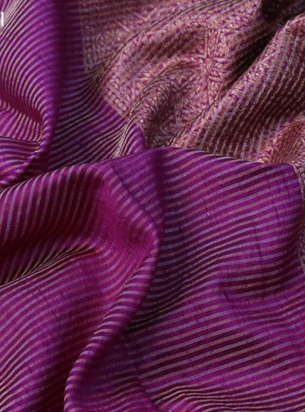 Banarasi raw silk saree dark purple with allover zari stripe pattern and woven border