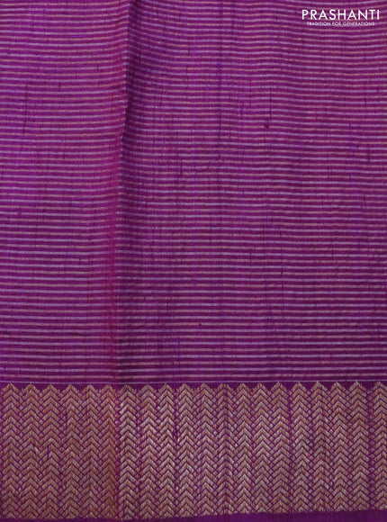 Banarasi raw silk saree dark purple with allover zari stripe pattern and woven border