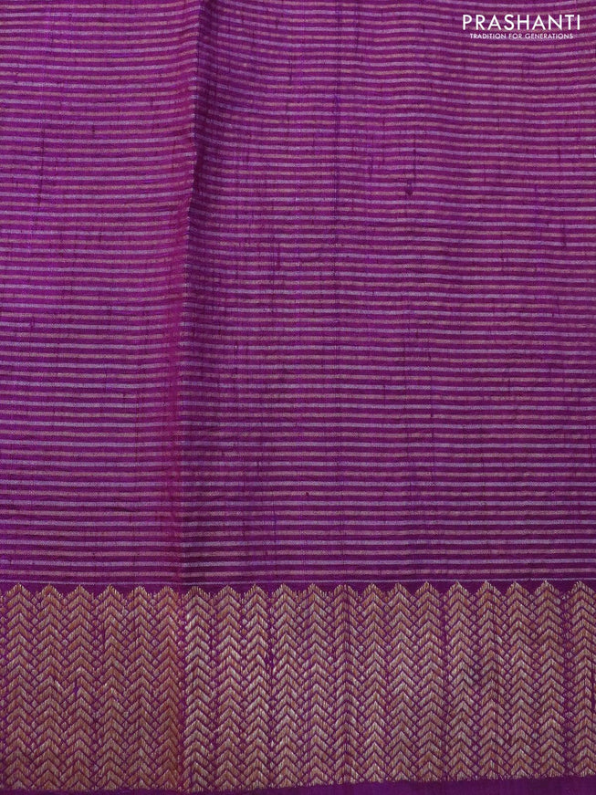 Banarasi raw silk saree dark purple with allover zari stripe pattern and woven border