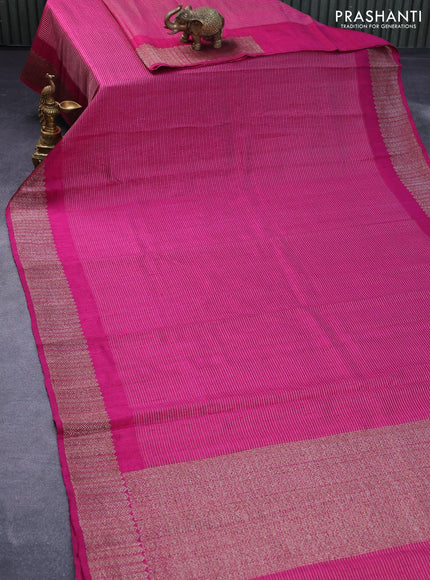 Banarasi raw silk saree magenta pink with allover zari stripe pattern and woven border