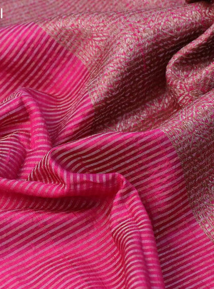 Banarasi raw silk saree magenta pink with allover zari stripe pattern and woven border