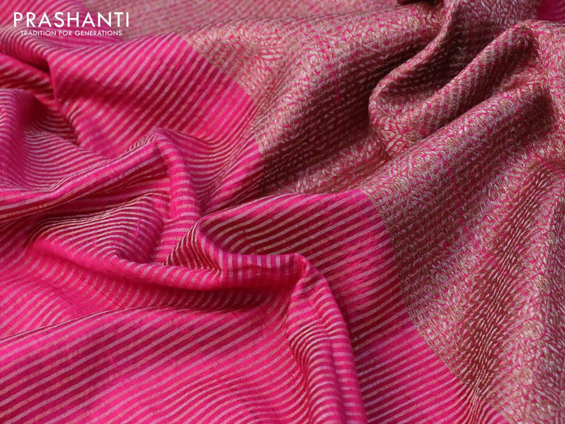 Banarasi raw silk saree magenta pink with allover zari stripe pattern and woven border