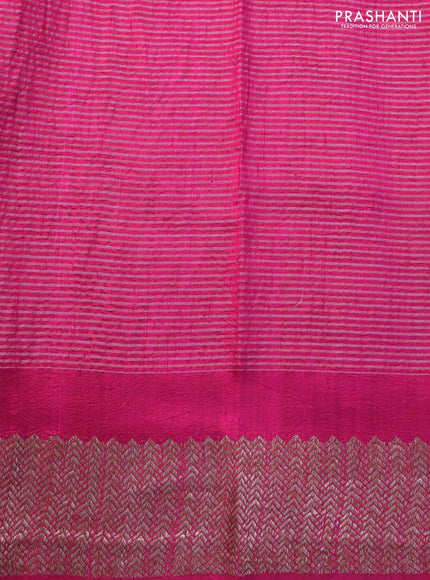 Banarasi raw silk saree magenta pink with allover zari stripe pattern and woven border