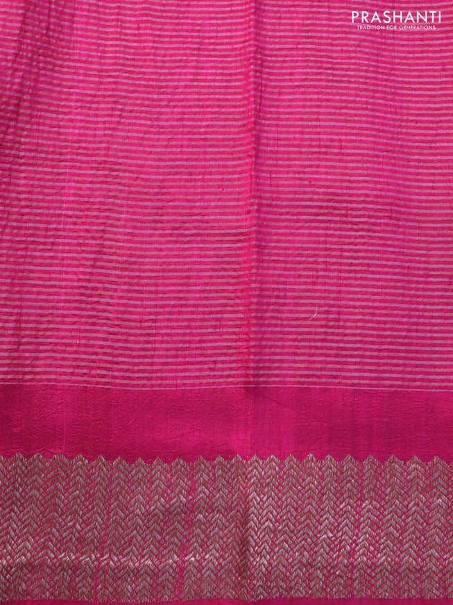 Banarasi raw silk saree magenta pink with allover zari stripe pattern and woven border