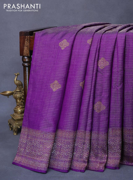 Banarasi raw silk saree violet with allover zari weaves & buttas and woven border