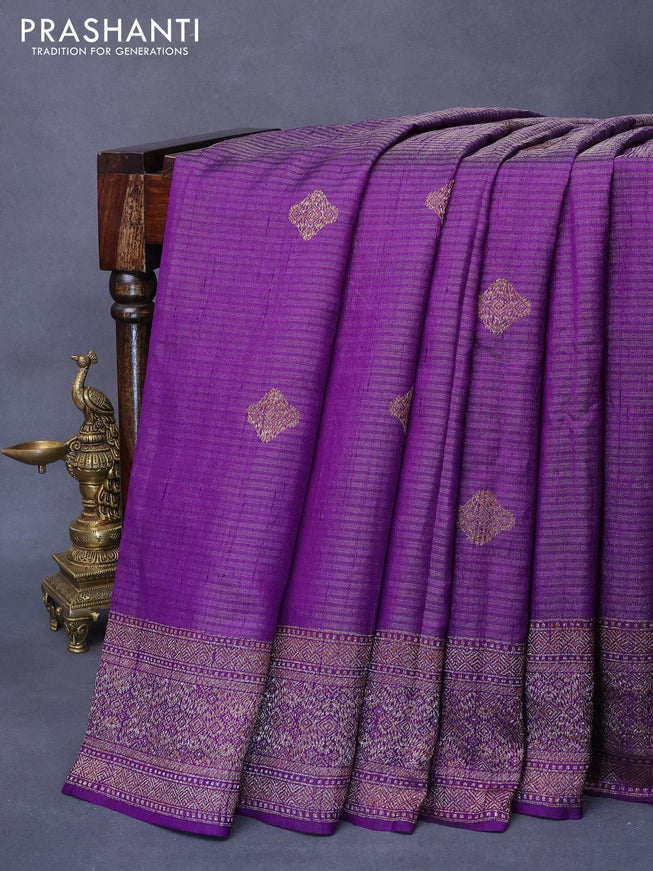 Banarasi raw silk saree violet with allover zari weaves & buttas and woven border