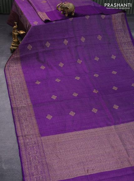 Banarasi raw silk saree violet with allover zari weaves & buttas and woven border