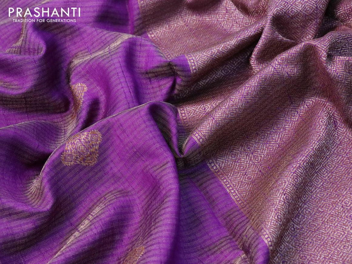 Banarasi raw silk saree violet with allover zari weaves & buttas and woven border