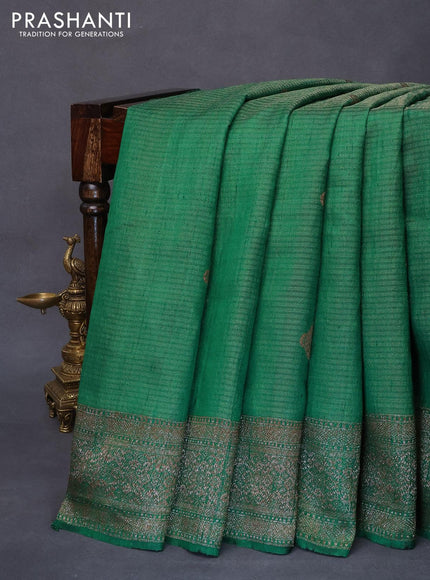 Banarasi raw silk saree green with allover zari weaves & buttas and woven border