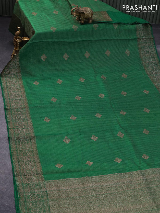 Banarasi raw silk saree green with allover zari weaves & buttas and woven border