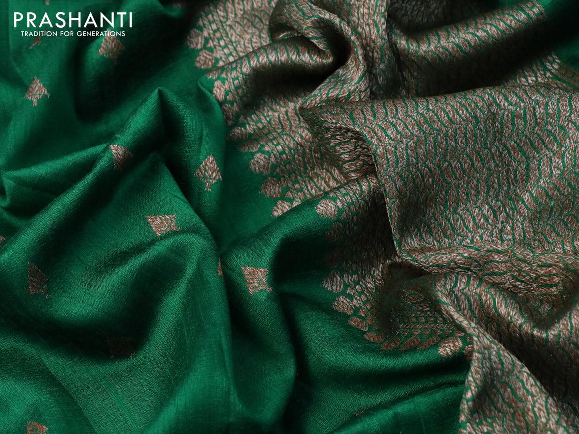 Banarasi raw silk saree green with allover thread & zari woven buttas and woven border