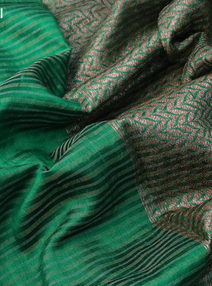 Banarasi raw silk saree green with allover zari stripe pattern and woven border