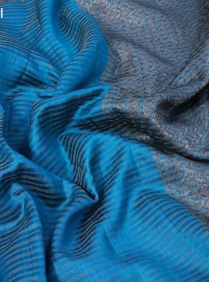 Banarasi raw silk saree rama blue with allover zari stripe pattern and woven border