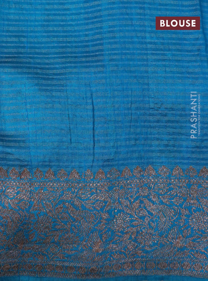 Banarasi raw silk saree rama blue with allover zari stripe pattern and woven border