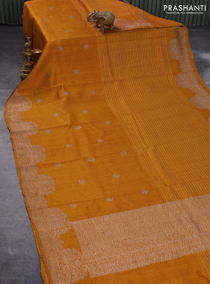 Banarasi raw silk saree mustard yellow with allover zari weaves and woven border