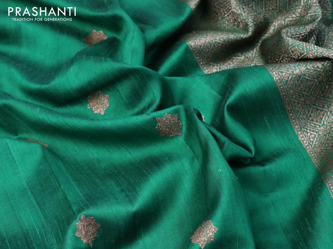 Banarasi raw silk saree green with thread & zari woven buttas and woven border