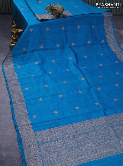 Banarasi raw silk saree cs blue with thread & zari woven buttas and woven border