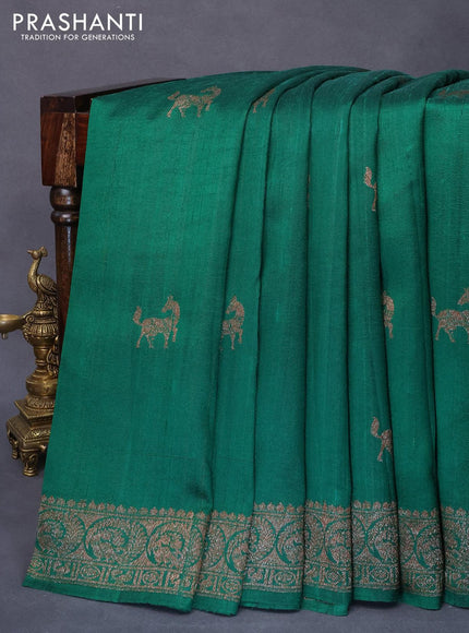 Banarasi raw silk saree green with thread & zari woven buttas and woven border