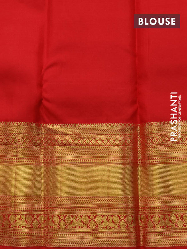 Pure kanjivaram silk saree cream and red with allover floral zari woven brocade weaves and long rich zari woven annam border