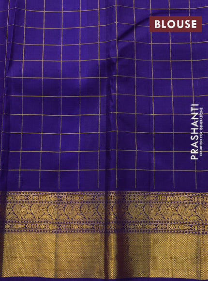 Pure kanjivaram silk saree pink and dark blue with allover self emboss & zari checks and rich annam zari woven border