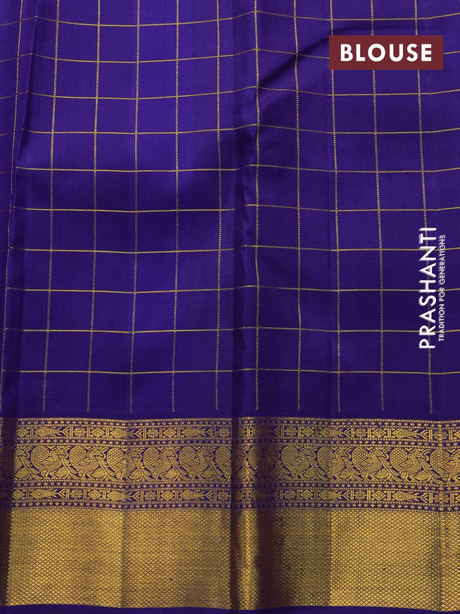 Pure kanjivaram silk saree pink and dark blue with allover self emboss & zari checks and rich annam zari woven border