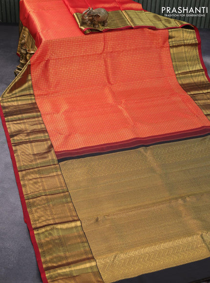 Pure kanjivaram silk saree red and black with allover zari woven brocade weaves and rich zari woven border