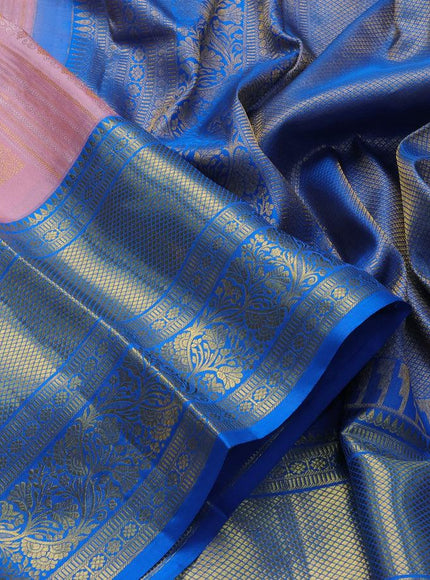 Pure kanjivaram silk saree light pink and cs blue with allover silver & gold zari weaves & buttas and long rich zari woven border