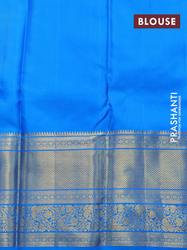 Pure kanjivaram silk saree light pink and cs blue with allover silver & gold zari weaves & buttas and long rich zari woven border