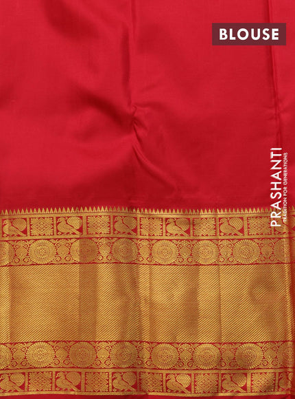 Pure kanjivaram silk saree dark green and red with allover silver & gold zari woven brocade weaves and long rich zari woven border