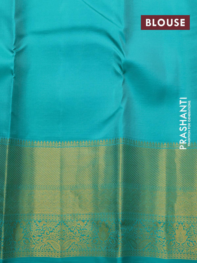 Pure kanjivaram silk saree light pink and teal green with allover zari weaves and long rich zari woven border