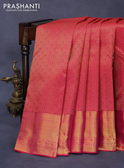 Pure kanjivaram silk saree dark pink with allover zari woven brocade weaves and rich zari woven paisley border