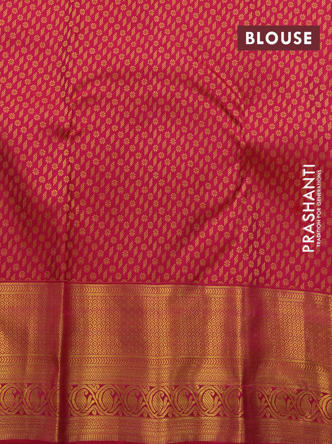 Pure kanjivaram silk saree dark pink with allover zari woven brocade weaves and rich zari woven paisley border