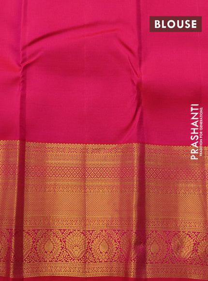 Pure kanjivaram silk saree pista green and pink with allover zari woven brocade weaves and long rich zari woven border