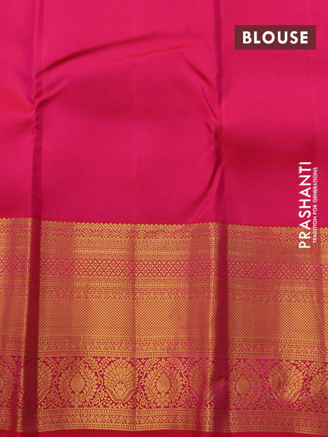 Pure kanjivaram silk saree pista green and pink with allover zari woven brocade weaves and long rich zari woven border