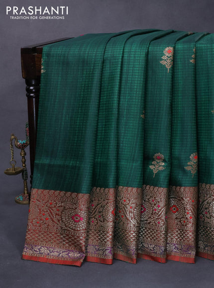 Banarasi handloom dupion silk saree green and dual shade of reddish green with thread & zari woven floral buttas and long floral design woven border