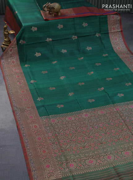 Banarasi handloom dupion silk saree green and dual shade of reddish green with thread & zari woven floral buttas and long floral design woven border