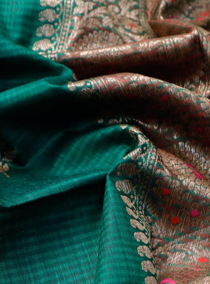 Banarasi handloom dupion silk saree green and dual shade of reddish green with thread & zari woven floral buttas and long floral design woven border