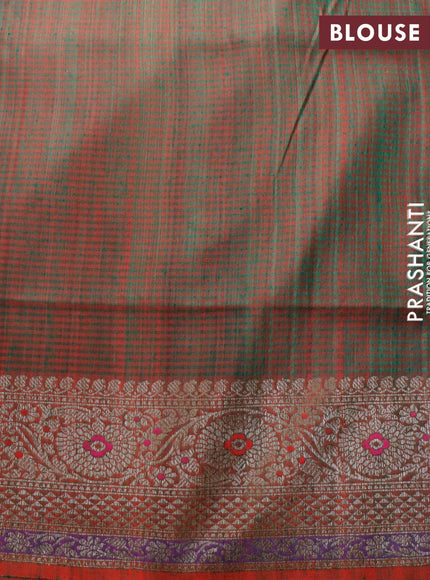 Banarasi handloom dupion silk saree green and dual shade of reddish green with thread & zari woven floral buttas and long floral design woven border