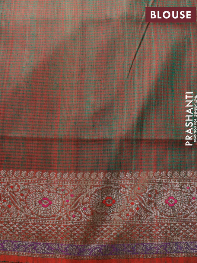 Banarasi handloom dupion silk saree green and dual shade of reddish green with thread & zari woven floral buttas and long floral design woven border