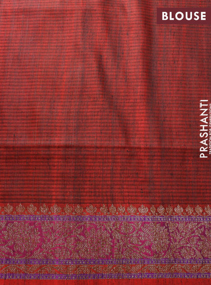 Banarasi handloom dupion silk saree black and dual shade of red with thread & zari woven buttas and floral design woven border