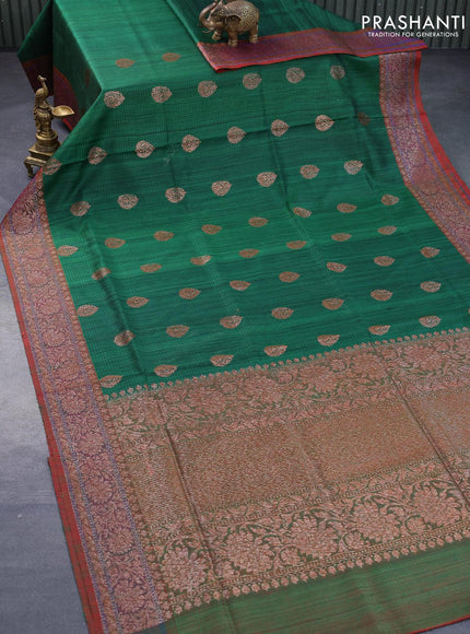 Banarasi handloom dupion silk saree green and dual shade of reddish green with thread & zari woven buttas and floral design woven border