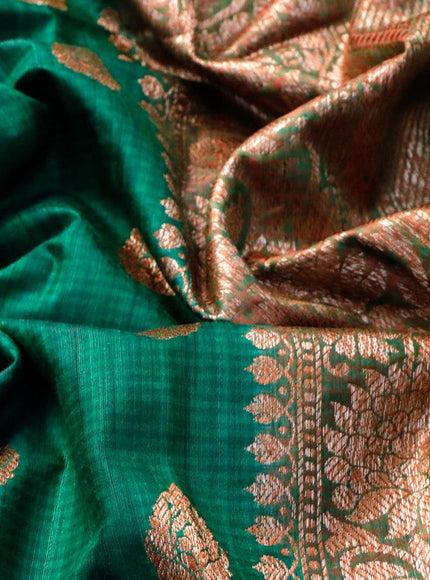 Banarasi handloom dupion silk saree green and dual shade of reddish green with thread & zari woven buttas and floral design woven border