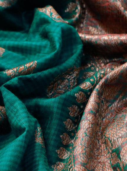 Banarasi handloom dupion silk saree teal green and dual shade of reddish green with thread & zari woven buttas and floral design woven border