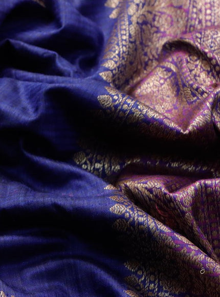 Banarasi handloom dupion silk saree navy blue and purple with plain body and floral design woven border