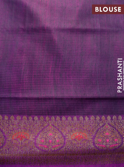 Banarasi handloom dupion silk saree deep maroon and violet with allover thread & zari woven floral weaves and floral design woven border