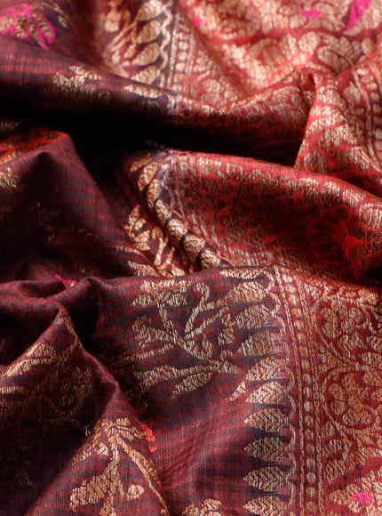 Banarasi handloom dupion silk saree deep maroon and red with allover thread & zari woven floral weaves and floral design woven border